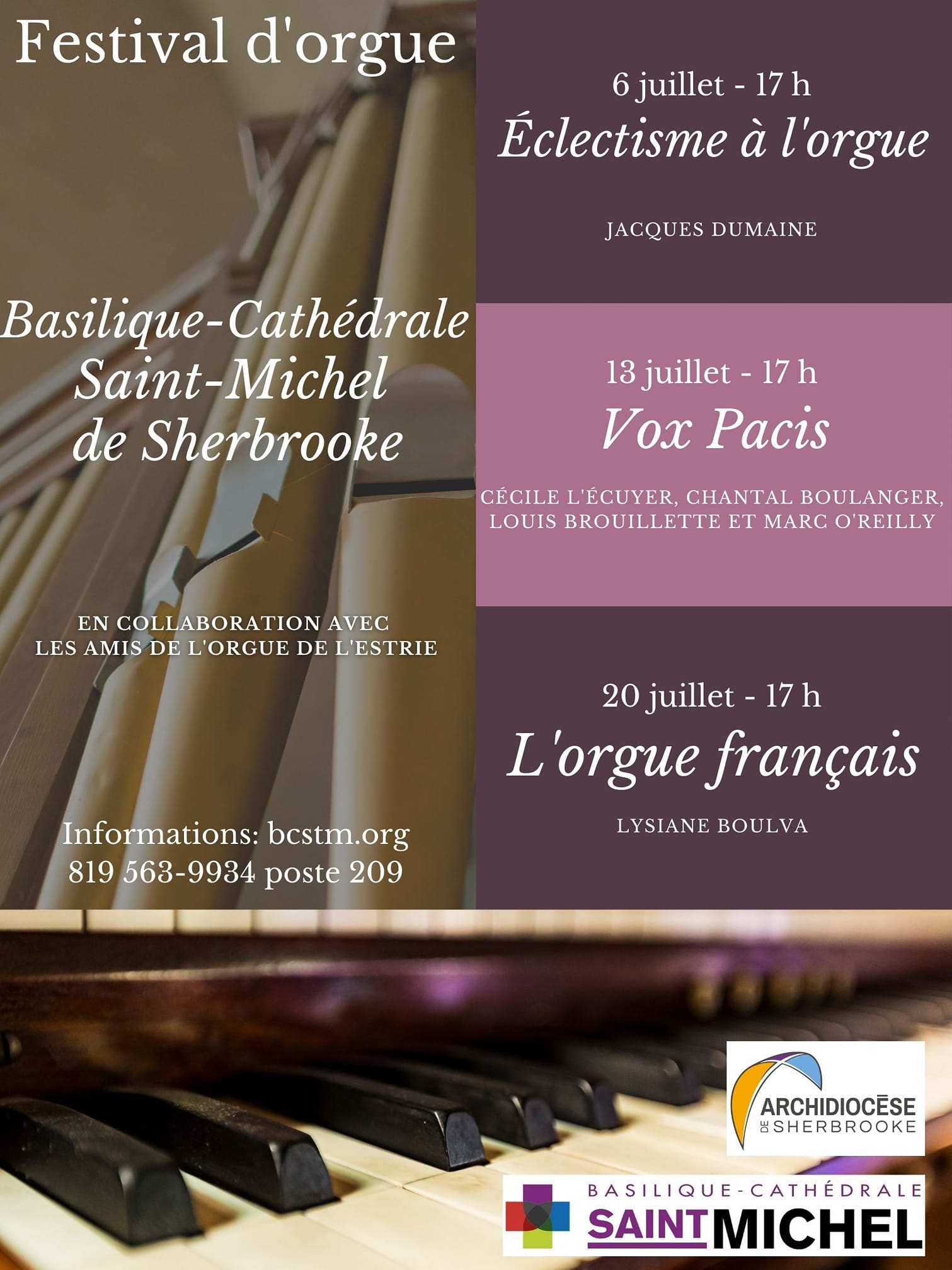 poster organ festival Sherbrooke July 2022